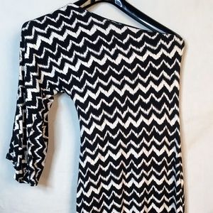 Black & White Striped One Shoulder Dress Size XS